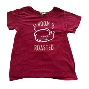 Women’s Tipsy Elves Red Cotton T Shirt “Boom Roasted” Sz S Thanksgiving Turkey
